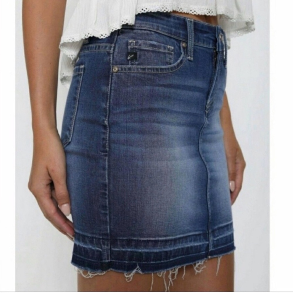 KanCan Release Hem Blue Denim Mini Skirt EUC